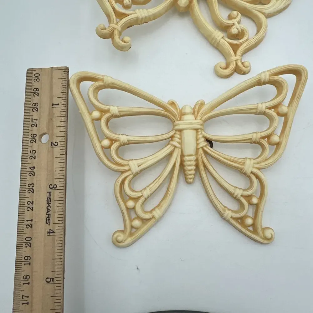 3 Vtg Syroco Beige Butterfly Wall Decor Retro Boho